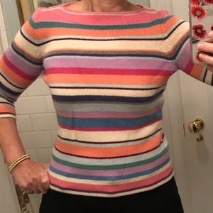 100% Cashmere VTG Y2K Double Ply Striped Boatneck 3/4 Sleeve Sweater S